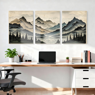 Ensemble de 3 tableaux sur toile représentant des paysages de montagne, pour la décoration du salon et de la chambre à coucher.