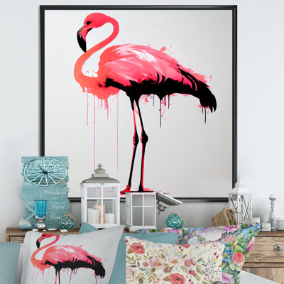 «Sanostee WaterColor Silhouette of Pink and Black Flamingo II», reproduction sur toile