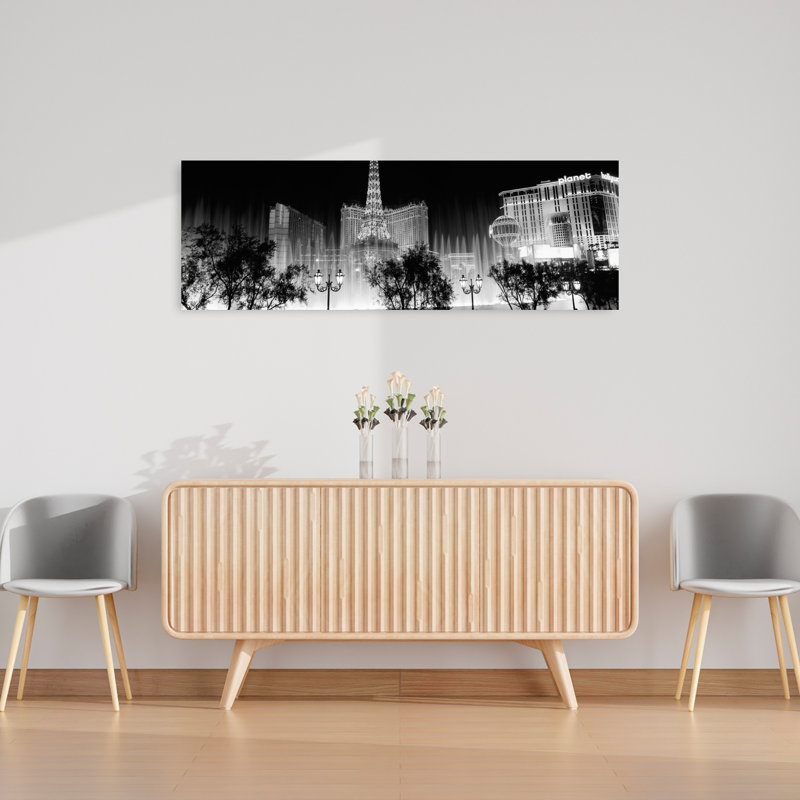 Hotels in a city lit up at night The Strip Las Vegas Nevada USA 1 Piece Wrapped Canvas Panoramic Wall Art