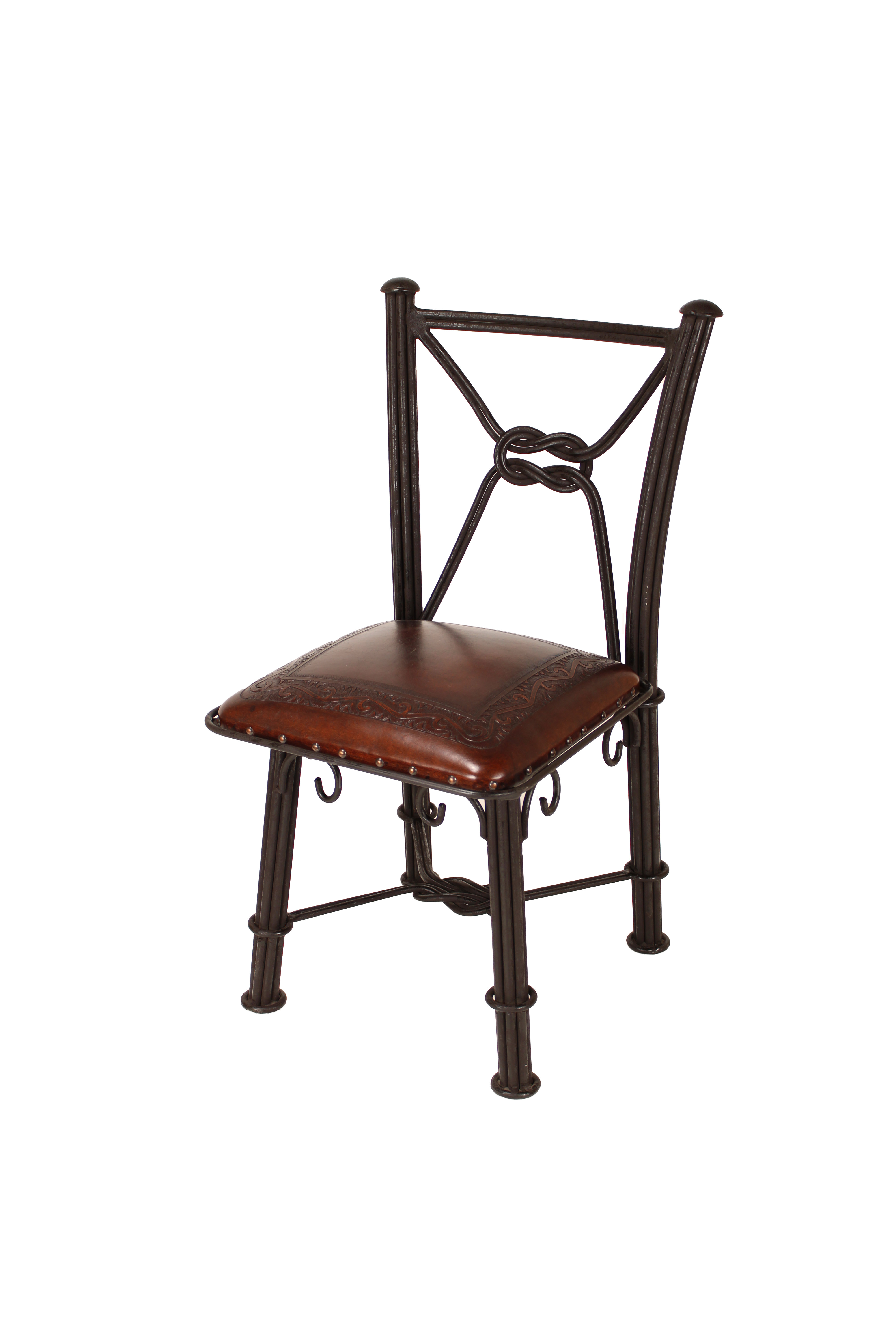 New World Trading Western Leather Cross Back Side Chair in Antique