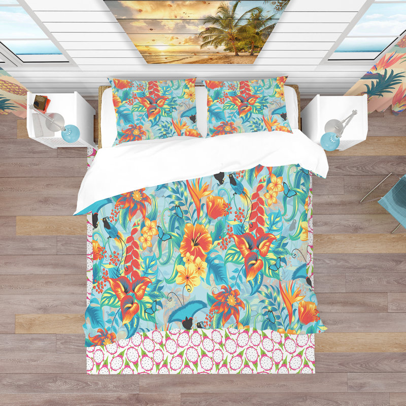 Ensemble de housse de couette tropical, Housse de couette très grand + 2 taies décoratives