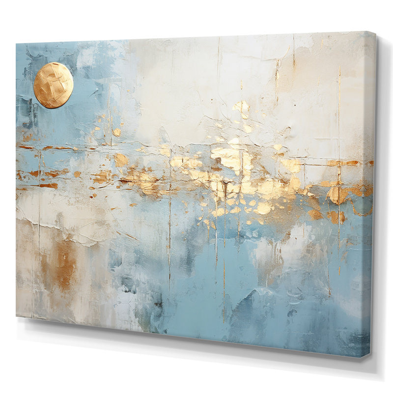 «Blue and Gold Minimal Expression» sur toile, Toile tendue, H 30 po x l 40 po x P 1,5 po