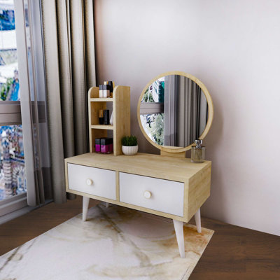 Table de maquillage élégante avec miroir, blanc et saphir, 27,6 po x 30,8 po x 13,8 po | 100% panneau de particules enduit de mélamine, épaisseur: 0,7 pouce | Conception élégante et fonctionnelle pour les chambres à coucher et les vestiaires modern