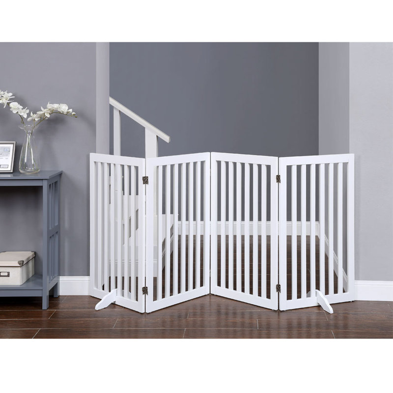 Barrière pour animaux de compagnie autoportante en bois avec une paire de pieds de soutien Huxley, Blanc