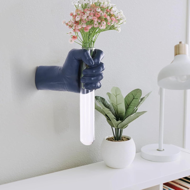 Modern Wall Sculptures Hand Vase Decor Blue