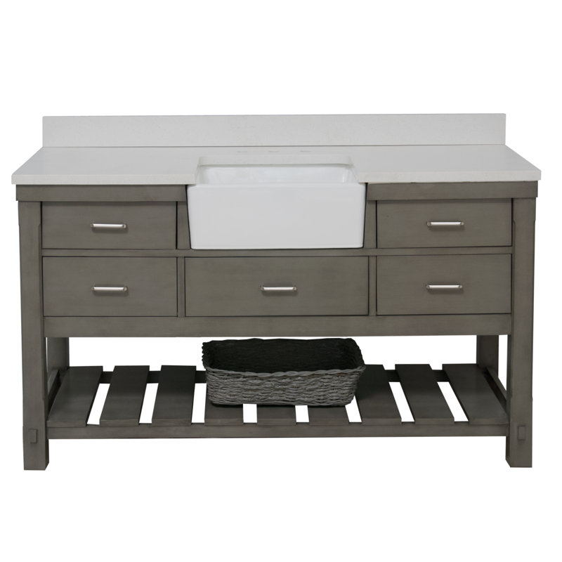 Hitton 60'' Single Bathroom Vanity with Top, Quartz, Weathered Gray