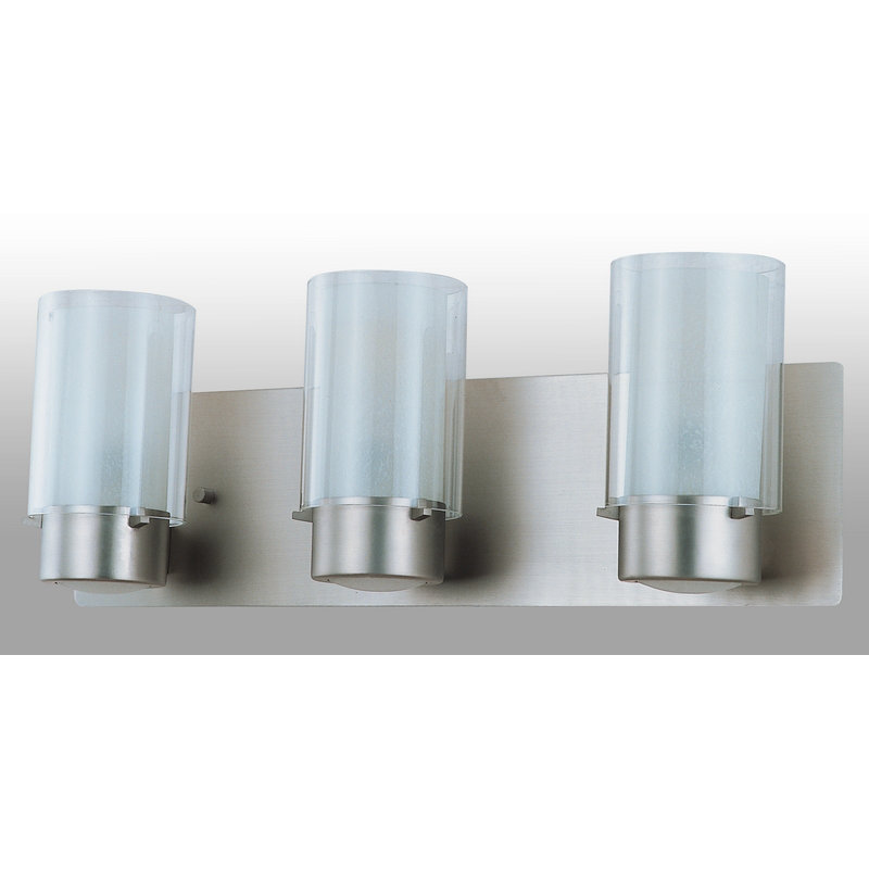 Éclairage pour meuble-lavabo 3 lumières Sontag, Nickel poli avec abat-jour en verre demi-opale