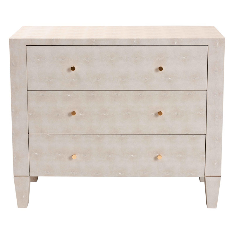 Foye Baxton Studio Leyna Modern Beige Faux Shagreen 3-Drawer Storage Cabinet