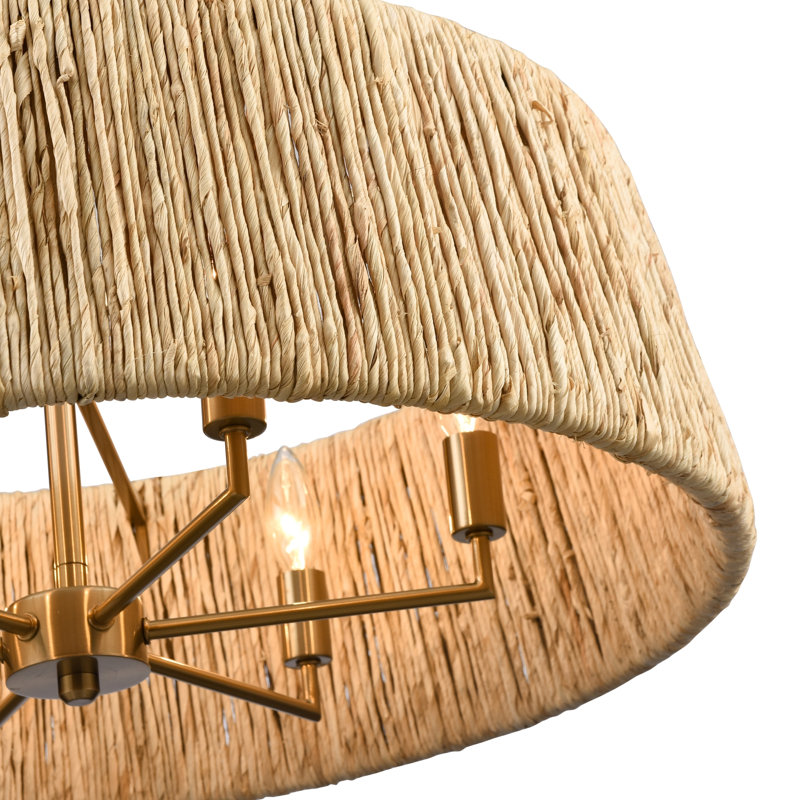Luminaire suspendu Cabana en or laqué avec feuille de maïs séchée, H 8,25 po x l 26 po x P 26 po