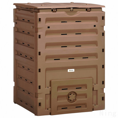 Bac à compost de jardin, composteur de jardin de 120 gallons (450 l), sans BPA, avec 80 évents et 2 portes coulissantes, léger et robuste, création rapide de terre infertile, brun