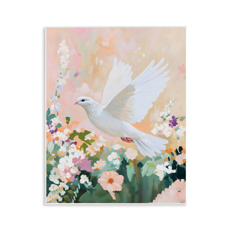Plaque murale blanche colombe blanche au printemps, design par The Prints Vibe