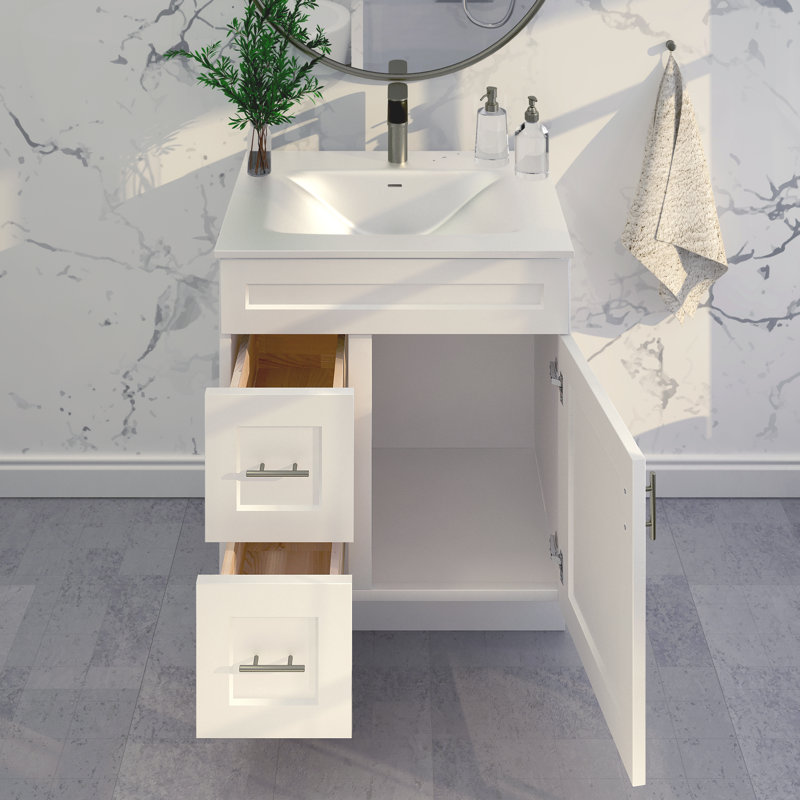 30'' Bathroom Vanity Sink Base with Drawers Cabinet in White Shaker