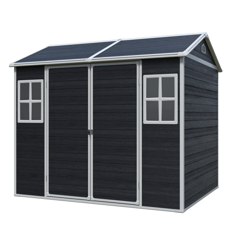 8 X 6Ft  Resin Outdoor Storage Shed Waterproof Shed With Floor & Two Windows & Lockable Door, Tool Shed For Garden, Patio, Backyard