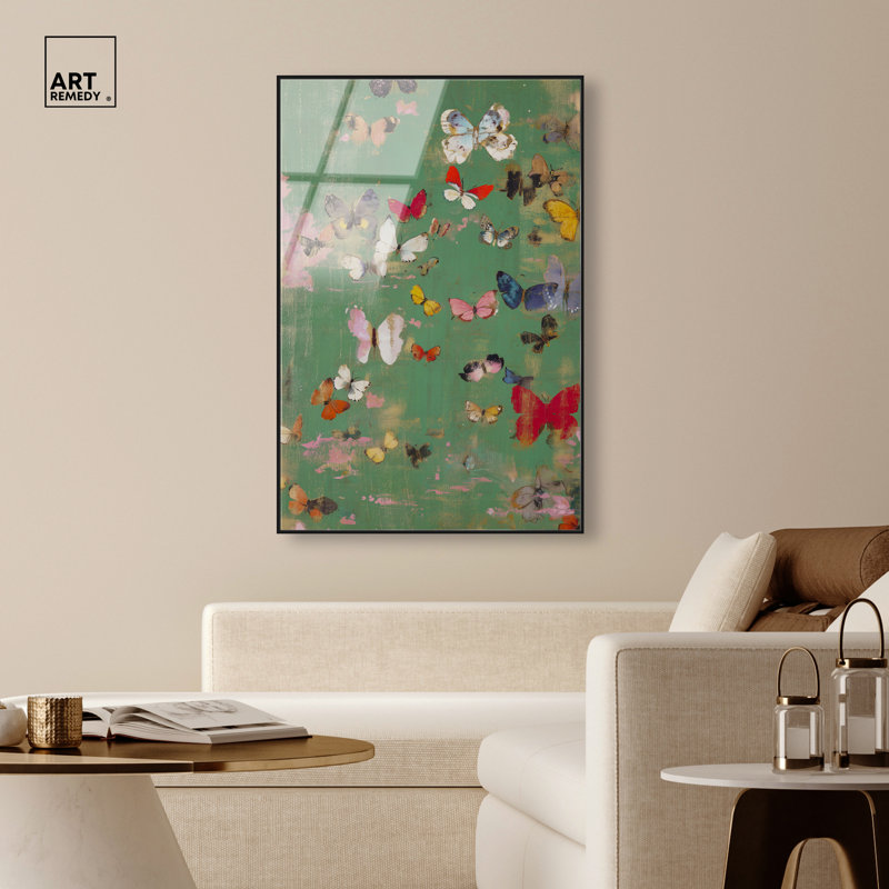 Crimson Flutter Framed Acrylic Print Butterfly Wall Art by Art Remedy, Black Frame, 36 x 54, 55"H x 37"W, Black Frame