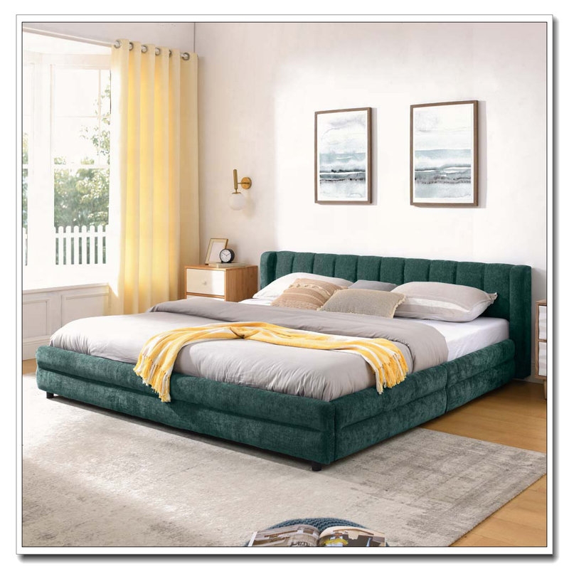 Cadre de lit rembourré avec tissu épais, cadre de lit rembourré confortable, tissu chenille, avec tête de lit et cadre de lit solide. Avec tiroir pour le rangement