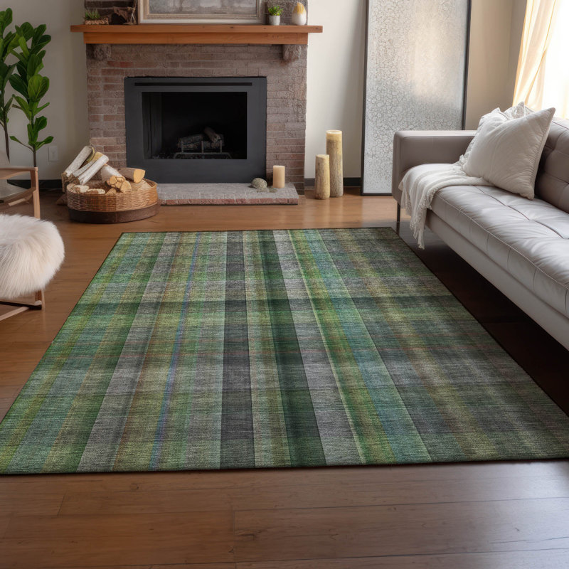 Premium Machine Washable Cerrito AMF548 Green Rug, Rectangle 2'6" x 3'10"