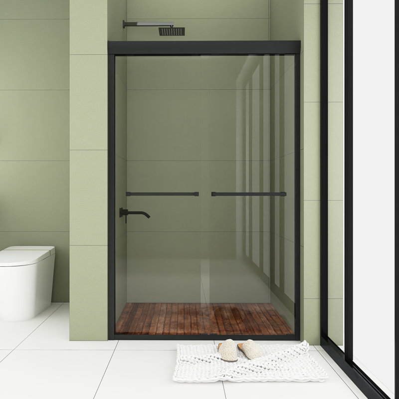 48'' - W x 76'' H Door Semi-Frameless Shower Door with, Matte Black