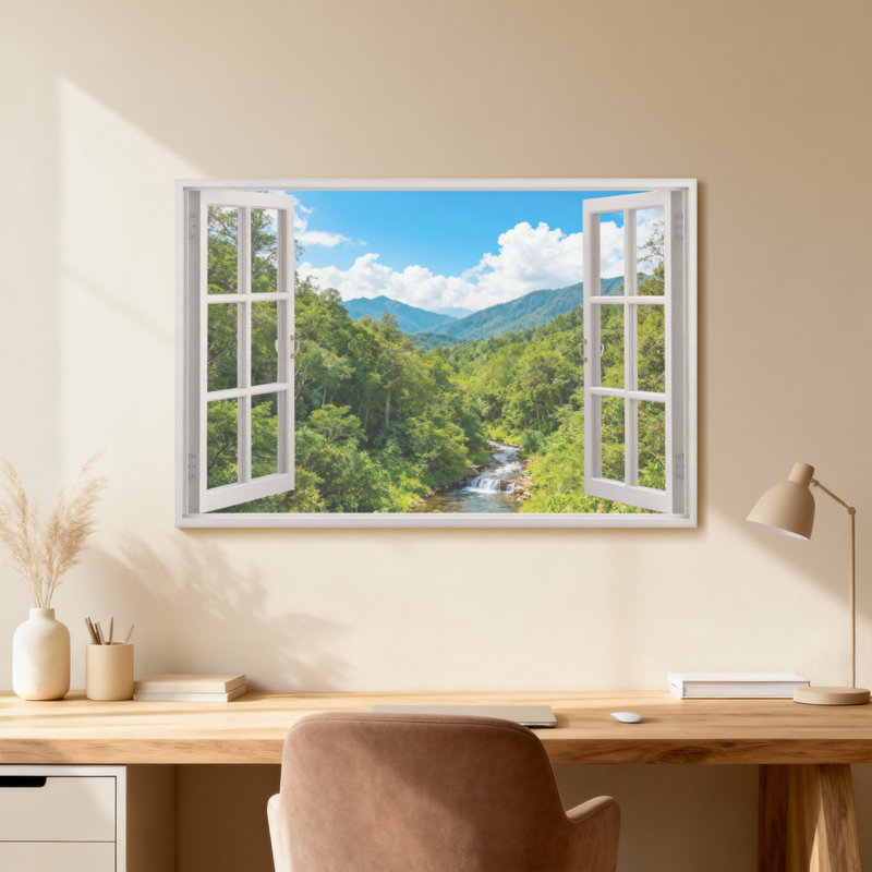 Paysage et nature Ruisseau de montagne Forêt Ciel Nuage Arbres Cascade de la vallée, Toile tendue, Ne s’applique pas