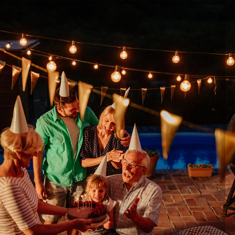 Arlmont & Co. Solar-Powered 25 FT S14 String Lights, 15 Shatterproof Edison Vintage Bulbs
