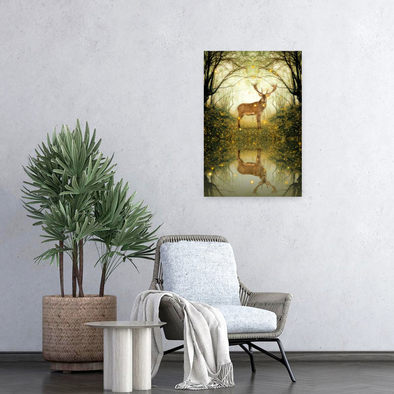 Deer In The Glen Mystical Abstract Contemporary Deer Autumn Forest Wall Art by Marja Van Den - Wrapped Canvas Print