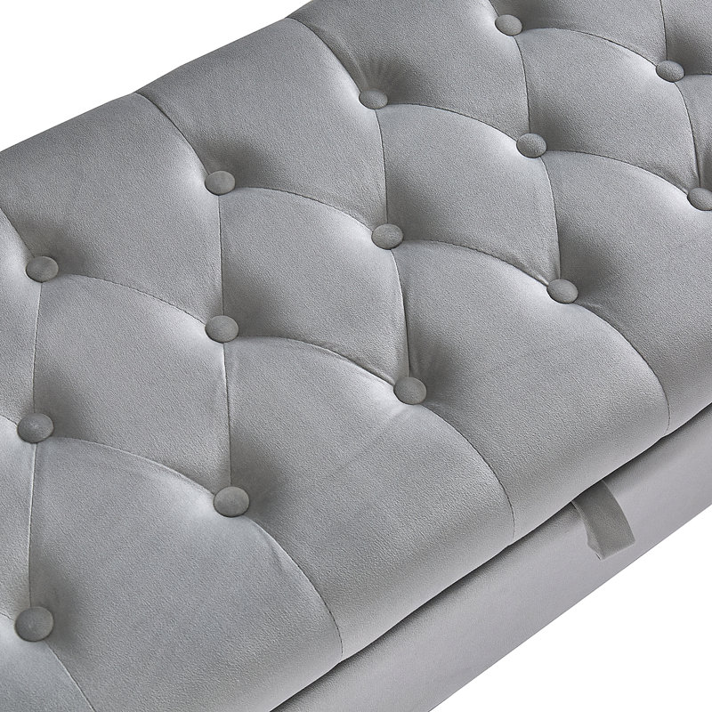 Velvet Fabric  Upholstered Large Storage Rectangular Bench