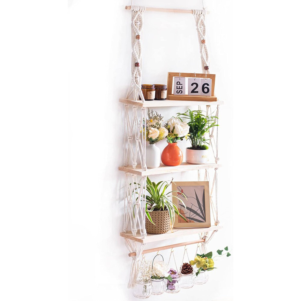Dakota Fields Wall Hanging Shelves Macrame Boho Floating Plant & Photo ...