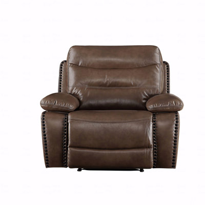 Brown Leather-Gel Match With Recliner Function Chair