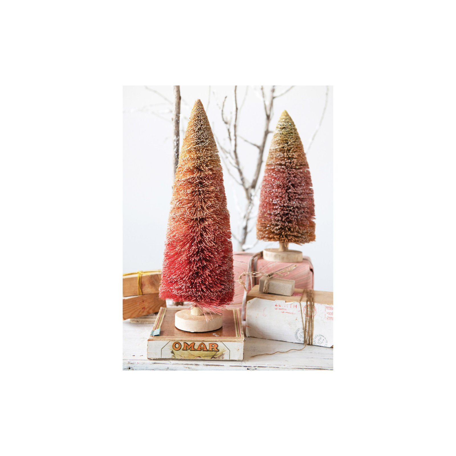 Sisal Bottle Brush Tabletop Tree, 16.5" H x 4.75" W x 4.75" D, Pink Ombre