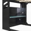 Lit mezzanine en bois pleine grandeur avec bureau réglable en hauteur, tiroirs, compartiments de rangement, tringle et lumières RVB-141500924