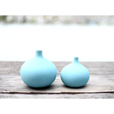 2 Piece Sky Blue Porcelain Table Vase Set