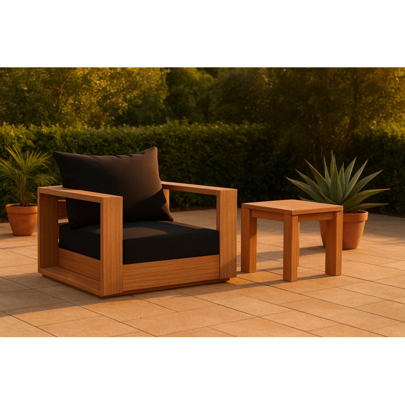Gazel Teak Patio Chair with Cushions, Black