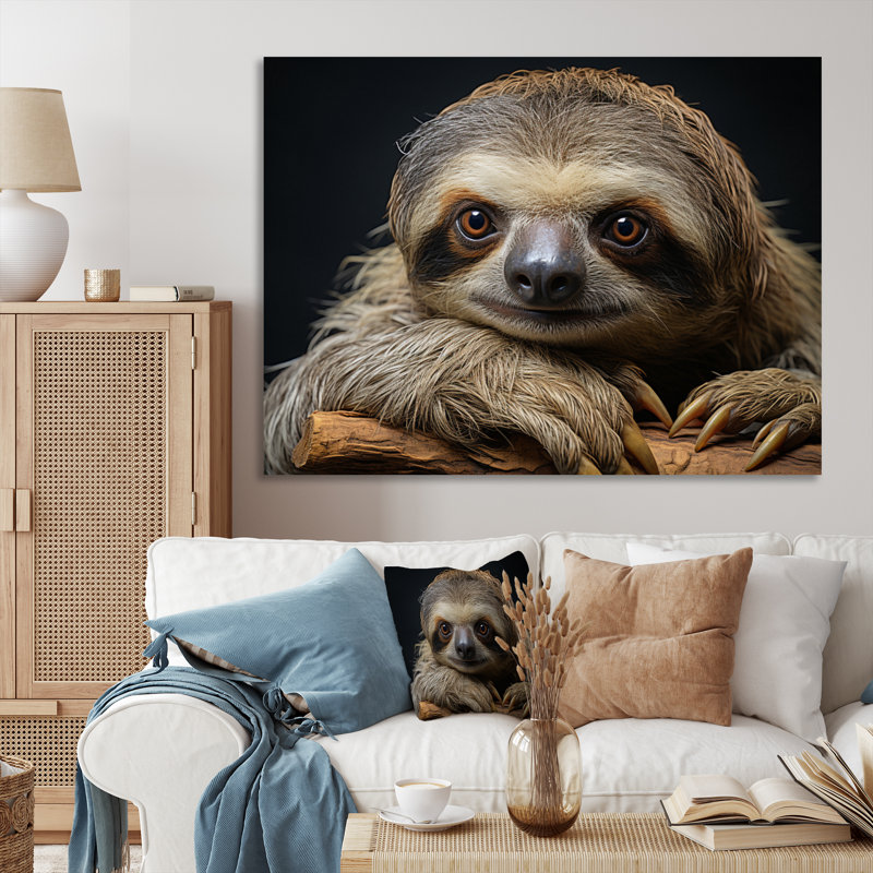 «Cute Sloth Portrait», reproduction d'art sur toile, 24" H x 32" W, Toile tendue