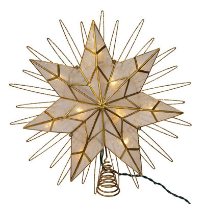 Kurt Adler 10-Light LED Capiz Natural Star Tree Topper, 7-Point, 14”