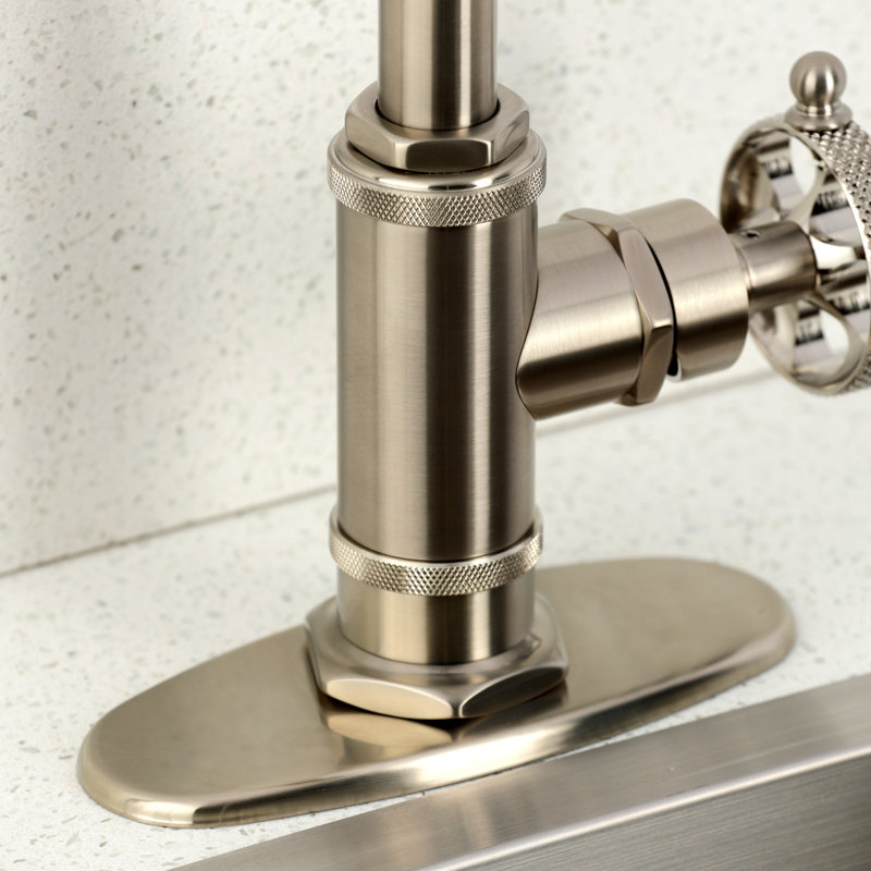 Kingston Brass Webb Single-Handle 1-Hole Deck Mount Bar Faucet with Knurled Handle, Brushed Nickel