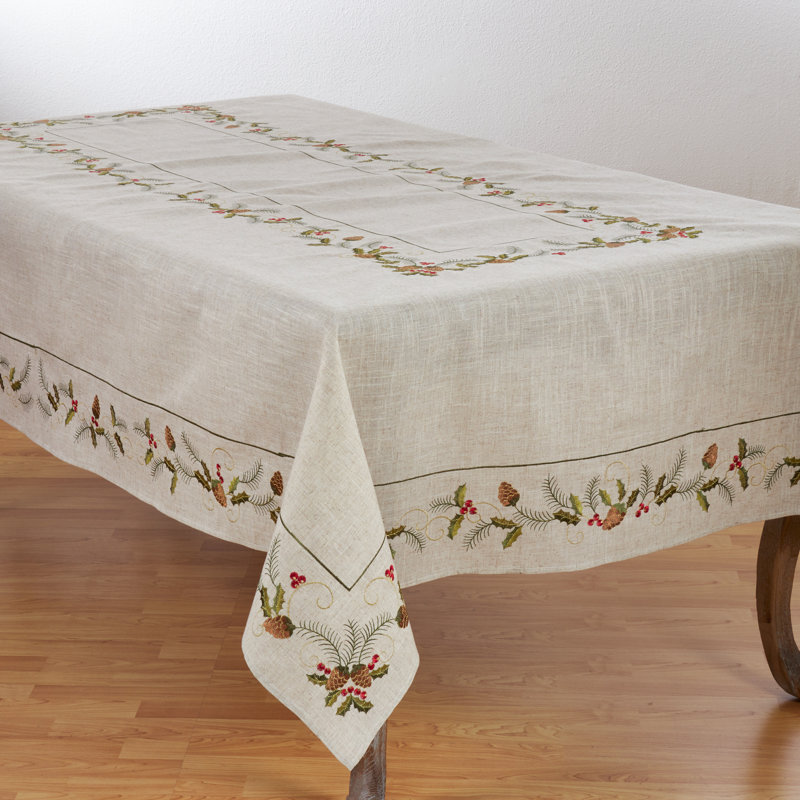 Joyeuses Fêtes Floral Christmas Tablecloth, 104" x 67"