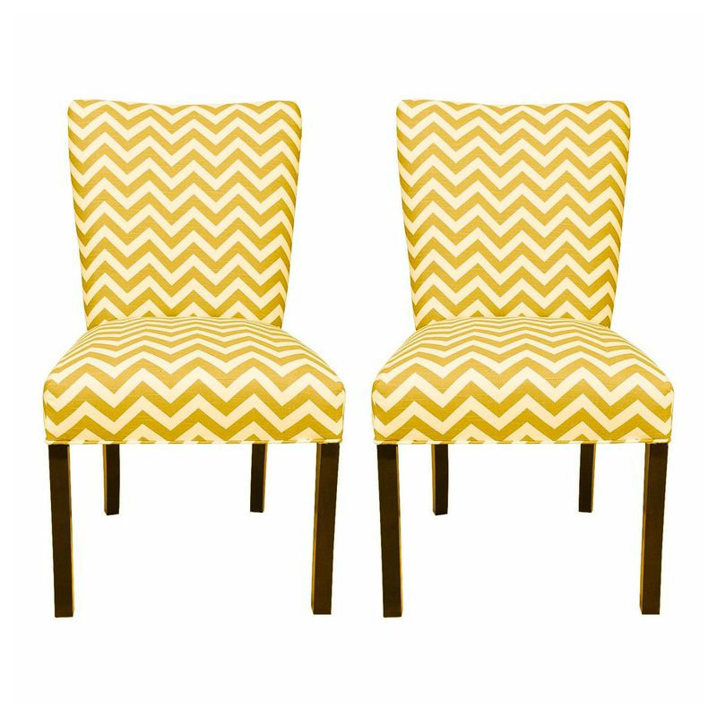 21'' H Fabric Upholstered Dining Chair, Zig Zag Corn Yellow / Slub