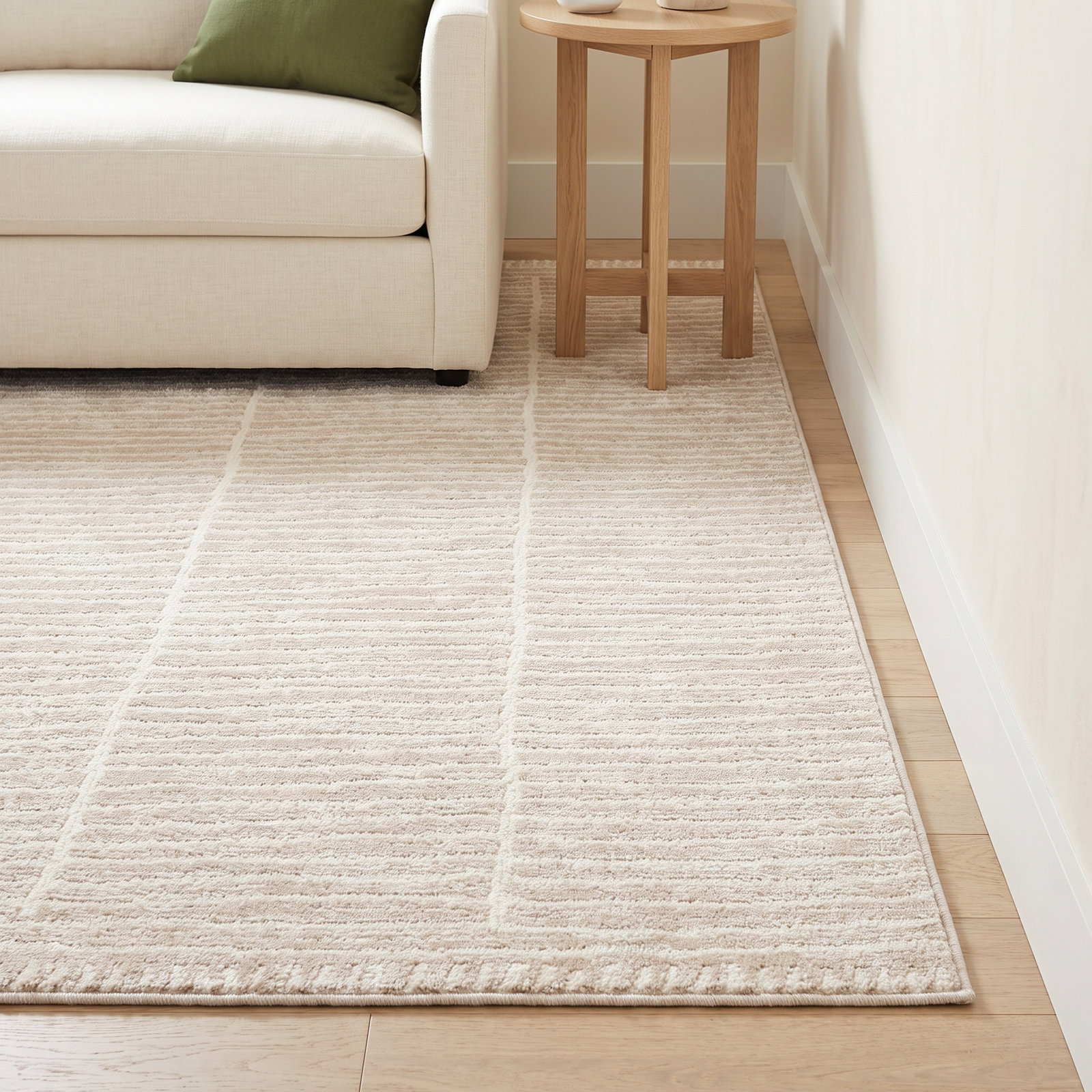 Loehrke Tan Taupe Striped Rug, Rectangle 7'9" x 9'9"