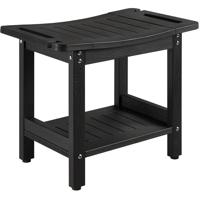 Tabouret de douche pour l'intérieur de la douche, siège de douche en plastique, banc de douche robuste, pieds réglables, antidérapant (noir)
