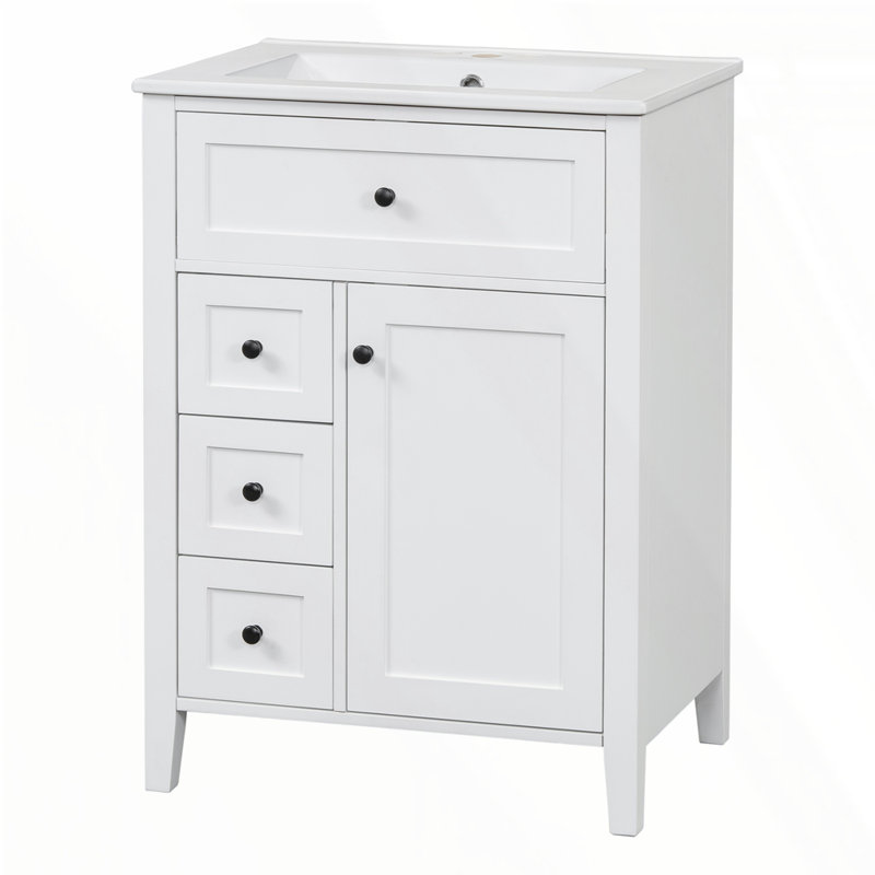 Meuble-lavabo 24 po avec lavabo, Noir, Blanc