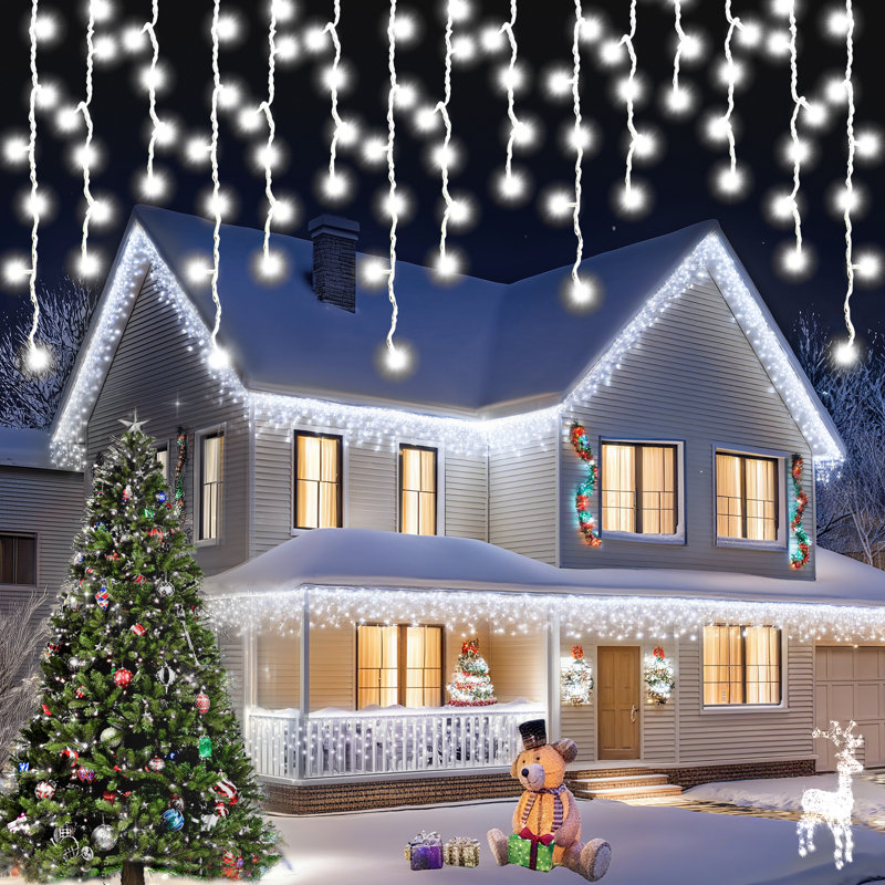 Luminaire suspendu d'extérieur 62 pi, 72 lumières DEL de Noël blanc froid, à brancher, Blanc froid