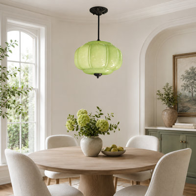 Luminaire suspendu en verre vert citrouille 13,8 po, ampoule incluse
