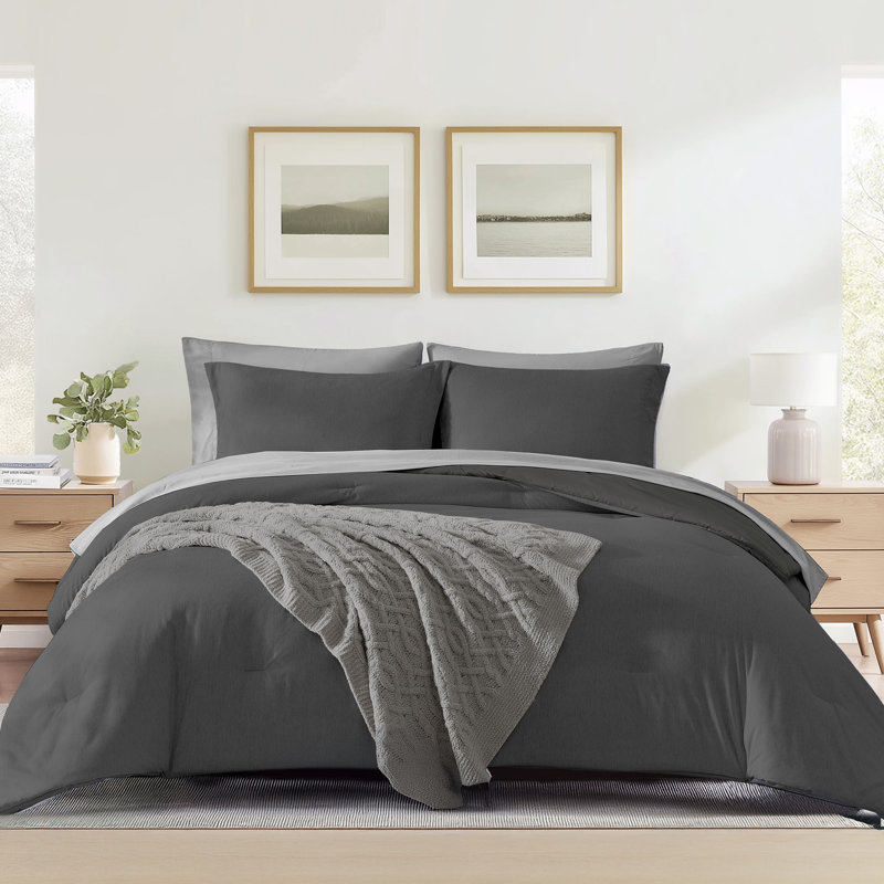 Cationic Comforter Set 7PC, Queen Comforter + 6 Additional Pieces, Dark Gray