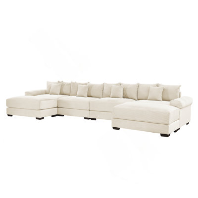 170" Oversized Cloud Modular U-Shape Sectional Couch,Premium Corduroy Fabric With Chaise Deep Seat Wide Armrests,8 Throw Pillows Good Resilience Cushion,Easy Assembly, For Living Rooms Studies, Beige