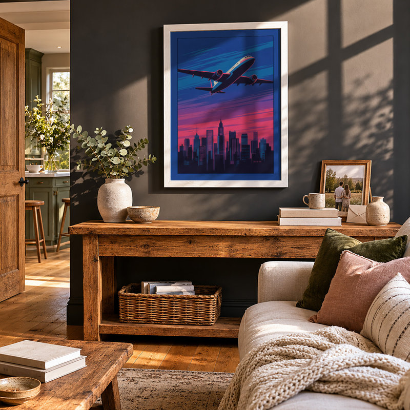 Flight Over City Modern - Framed Print, A4 - 29.7 x 21.0 cm, White