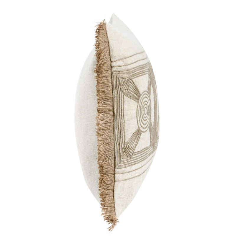 Baia 26" Beige and Cream Embroidered Linen Pillow