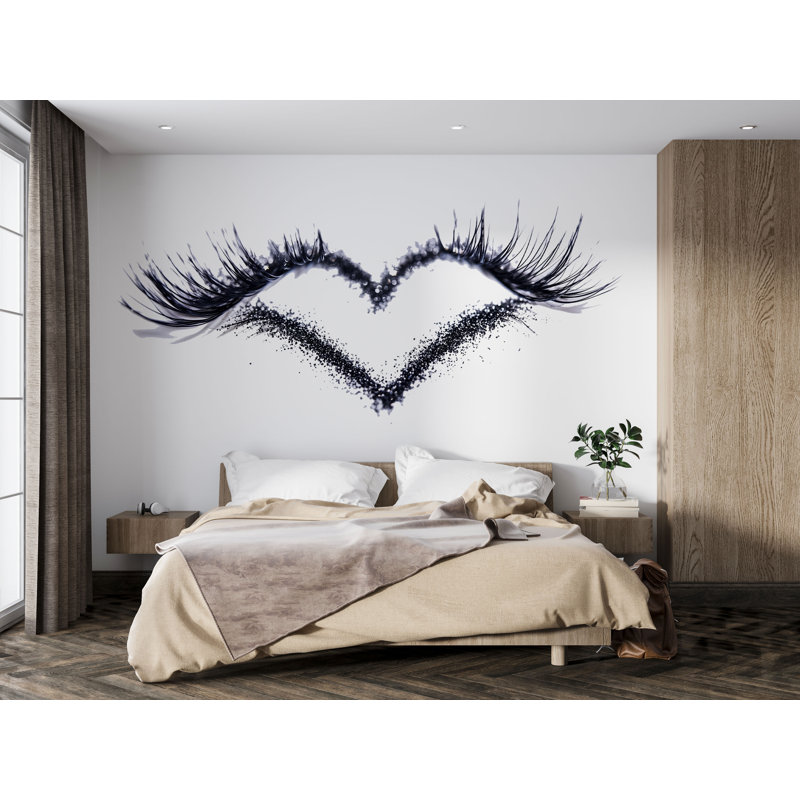 Adhésif décoratif cils, art mural de cils, cœur cils, décor de salon de beauté, autocollant d'esthétique 557MV, 9 x 16 pouces