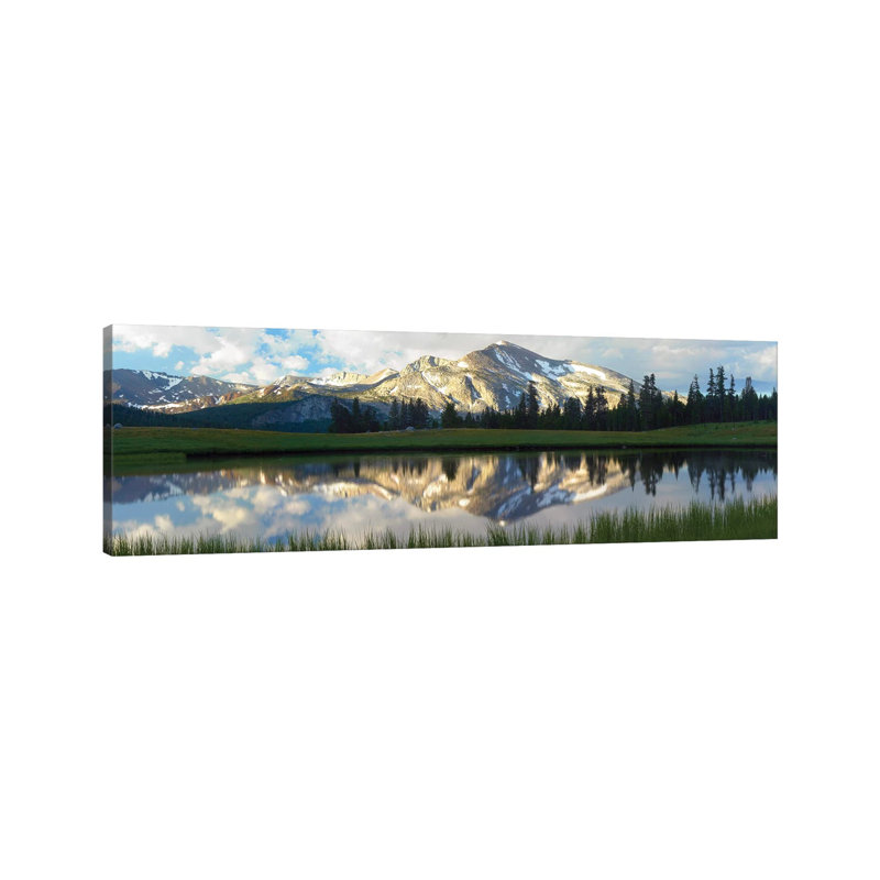 Panorama Of Mammoth Peak And Kuna Crest Reflected In Seasonal Pool, Upper Dana Meadow, Yosemite National Park, California by Tim Fitzharris - Wrapped Canvas Panoramic Print