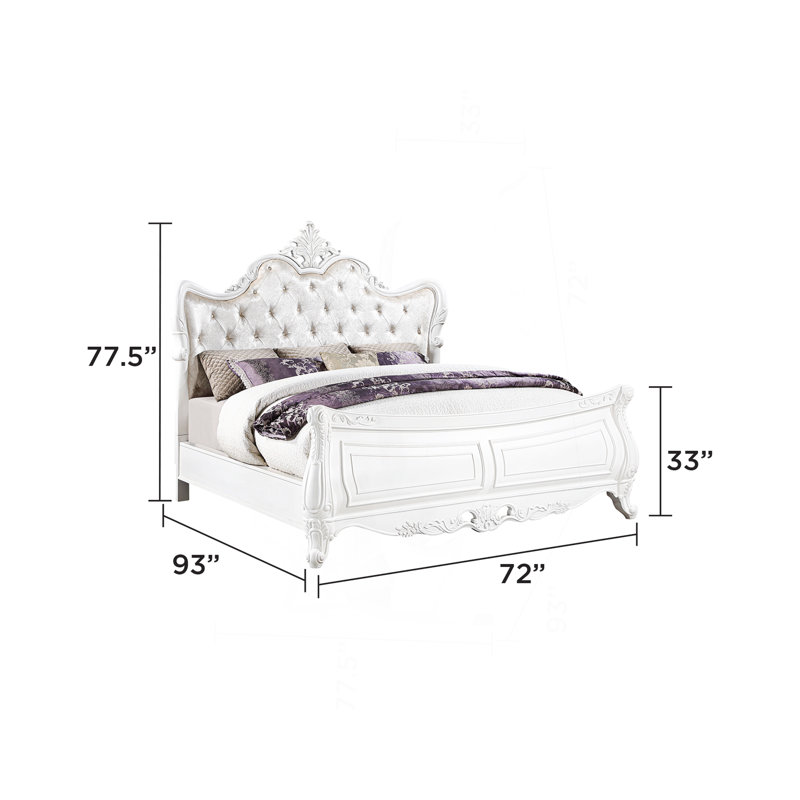 Grand lit de style moderne en bois blanc perle, Grand lit