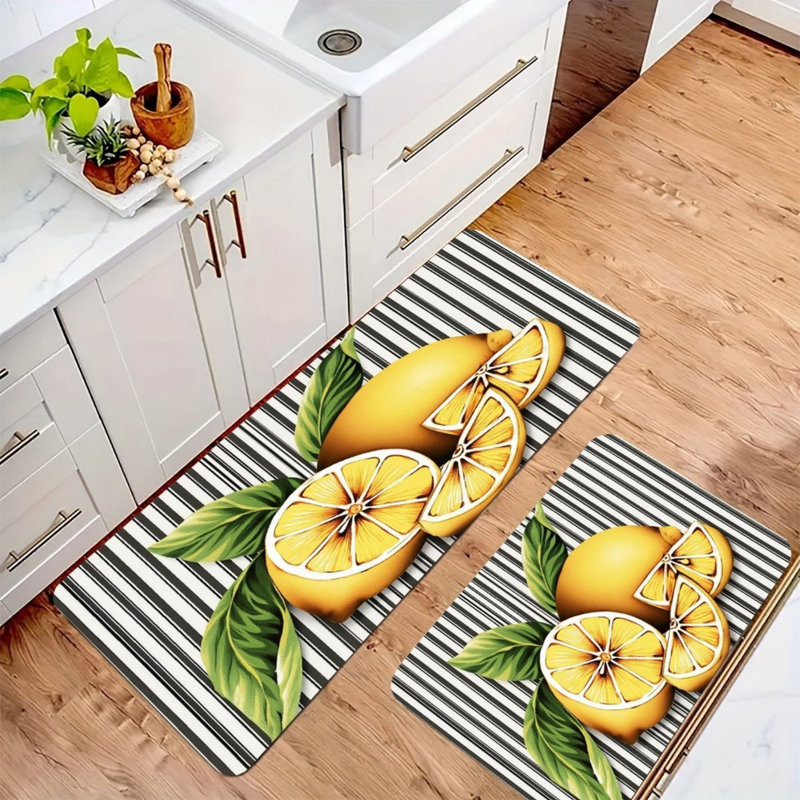 Tapis de cuisine rayés blancs et noirs, ensemble de 2 pièces pour un décor de cuisine lumineux