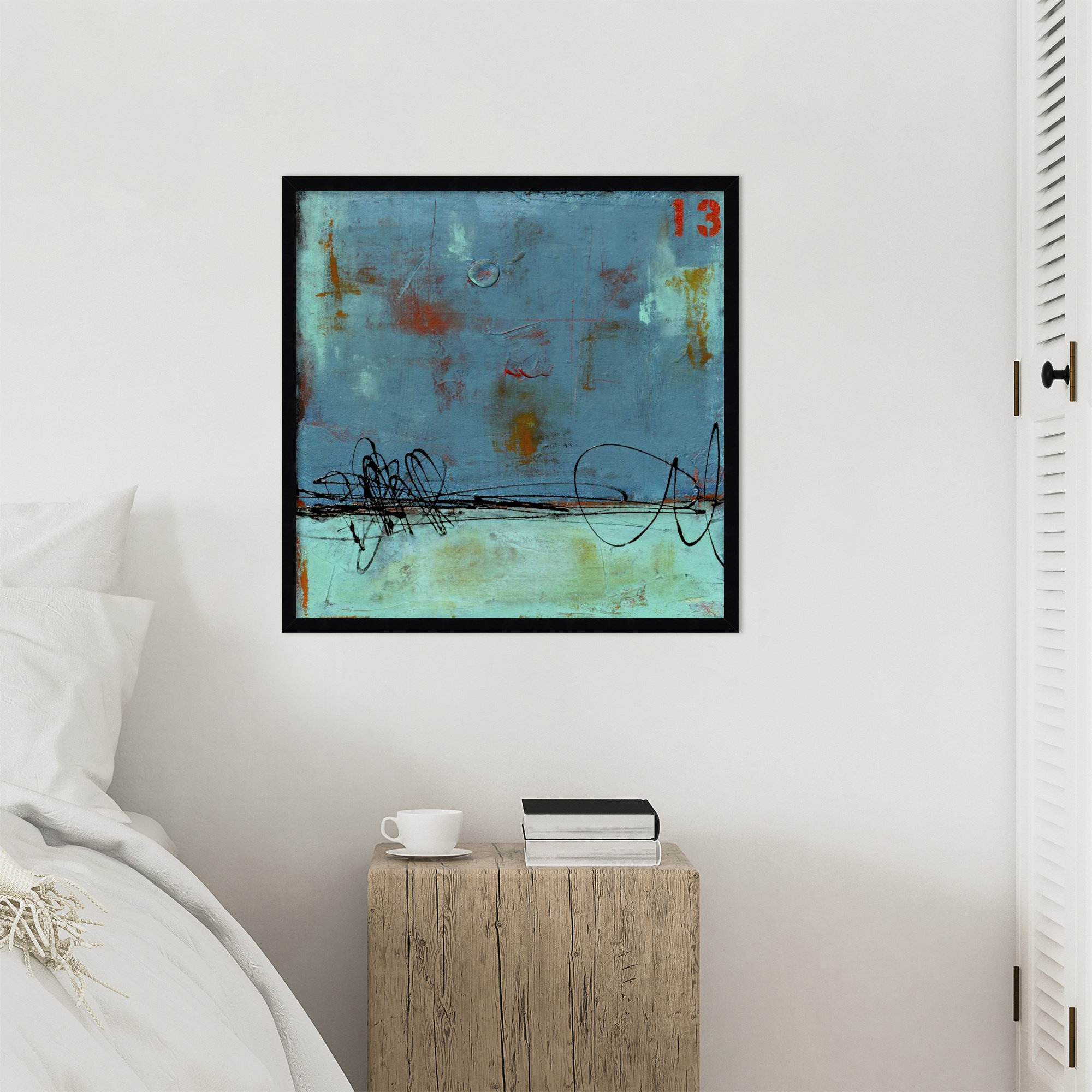 Blue Bay Marina I by Mauro Wood Framed Wall Art Print, 25" H x 25" W, Black